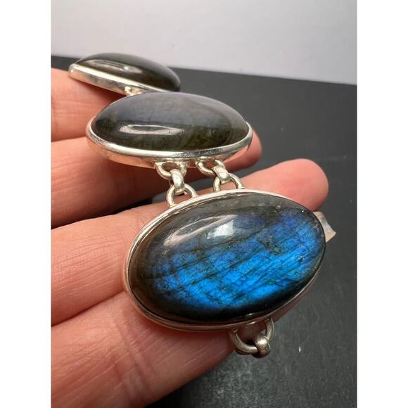 NEW Labradorite Sterling silver chunky toggle bracelet 6.5-7.75 inch 55 grams - Picture 4 of 11